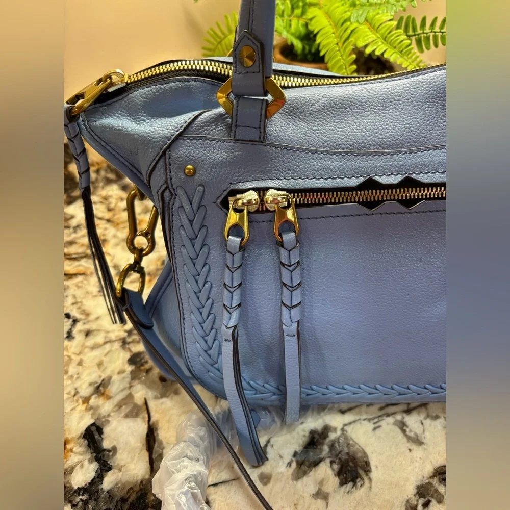 orYANY Sky Blue Leather Satchel with Gold Accents NEW!